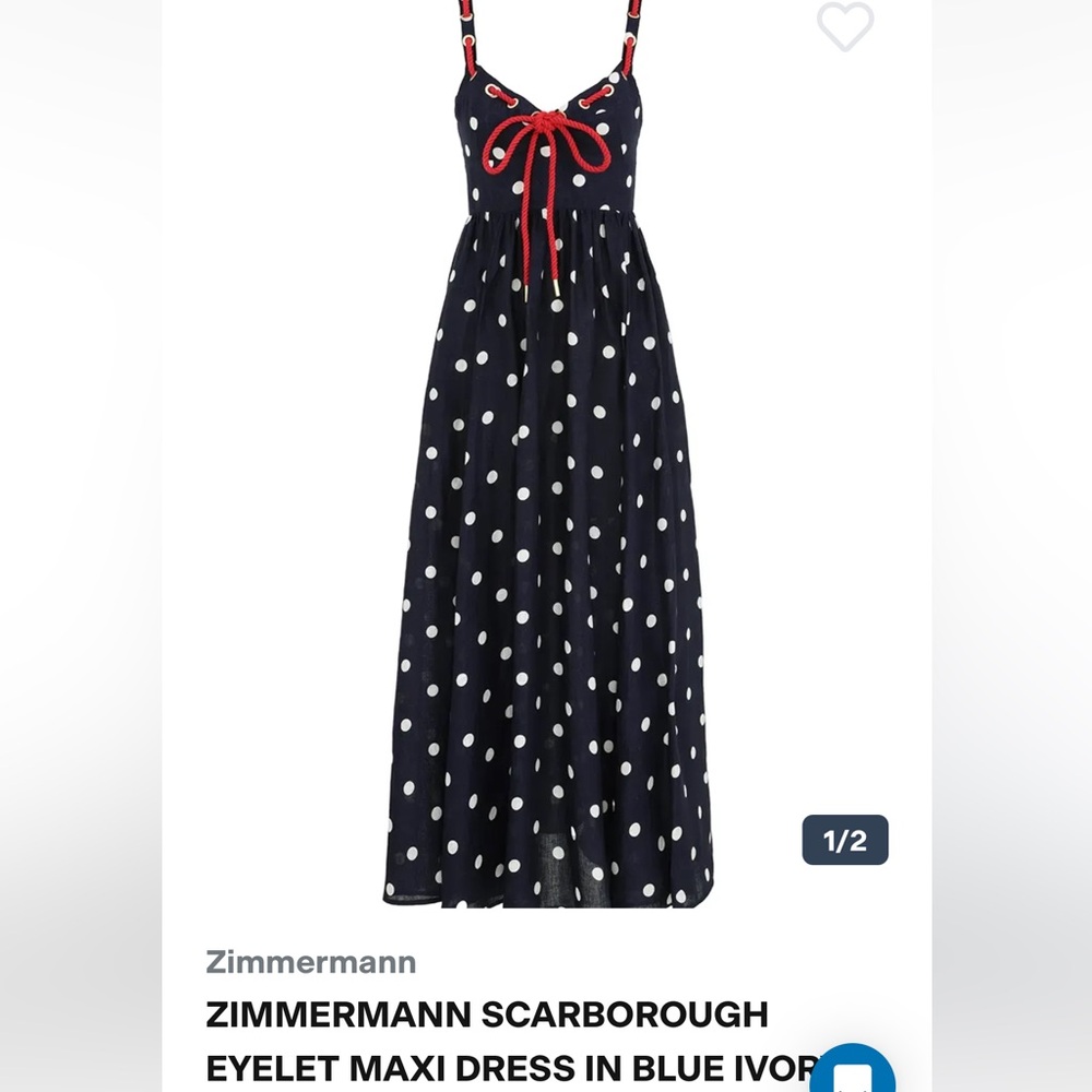 ***ISO**** Zimmermann Navy Dress with White Dots and Red Trim
